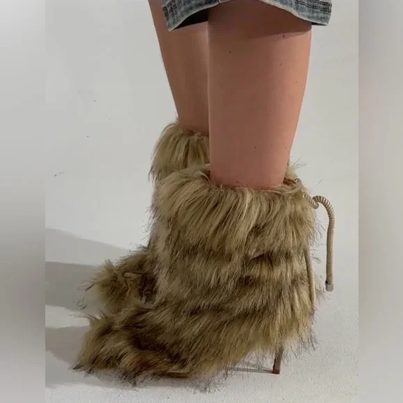 Faux Fur Boots with Rope Detail - Picture 1 of 6